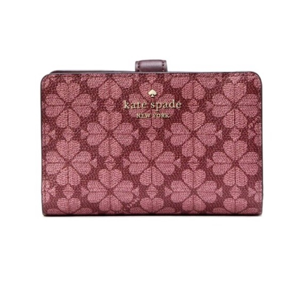 New Kate Spade Spade Flower Medium Compact Bifold Wallet Logo Grenache Multi - Picture 1 of 7